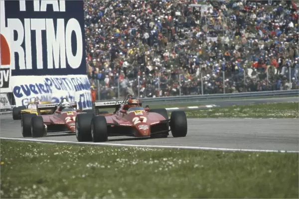 1982 San Marino Grand Prix: Gilles Villeneuve, 2nd position, leads team mate, Didier Pironi, 1st position, action