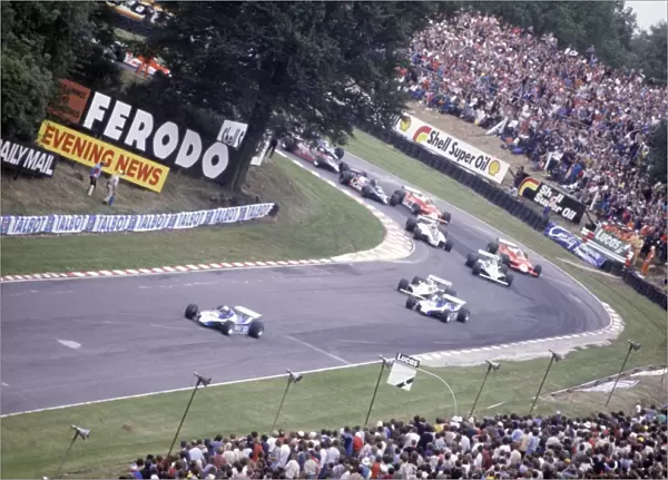 1980 British Grand Prix: Didier Pironi leads Jacques Laffite, Alan Jones, Carlos Reutemann, Nelson Piquet, Patrick Depailler, Bruno Giacomelli