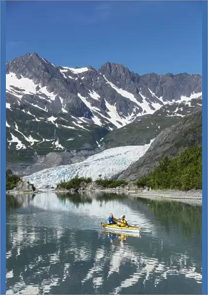 Sea Kayakers In Front Of Shoup Glacier, Shoup Bay State Marine Park, Prince William Sound, Valdez, Southcentral Alaska