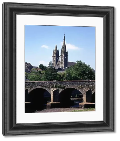 Arch Bridge Across A River With A Church In The Background, Omagh, County Tyrone, Northern Ireland