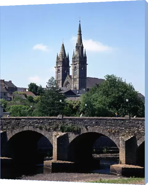Arch Bridge Across A River With A Church In The Background, Omagh, County Tyrone, Northern Ireland