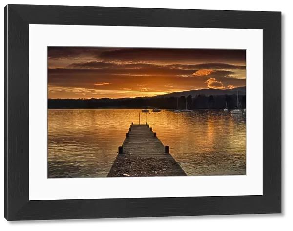 Dock On Lake Windermere At Sunset; Ambleside, Cumbria, England