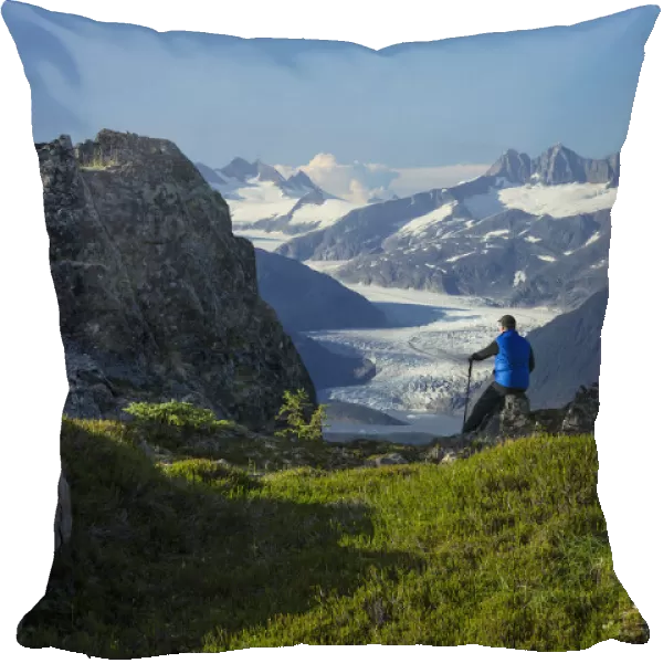 Mendenhall Glacier And The Surrounding Mountains Provide A View For Hiker On Douglas Island In Tongass National Forest, Juneau, Alaska