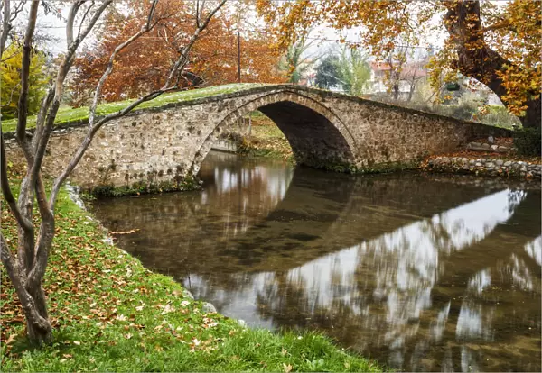 Stone Bridge Over A Tranquil River; Edessa, Greece