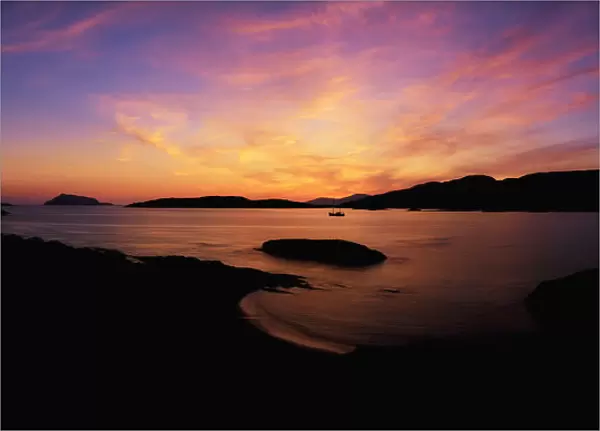Derrynane Bay, Ring Of Kerry, Co Kerry, Ireland; Sunset Over A Bay
