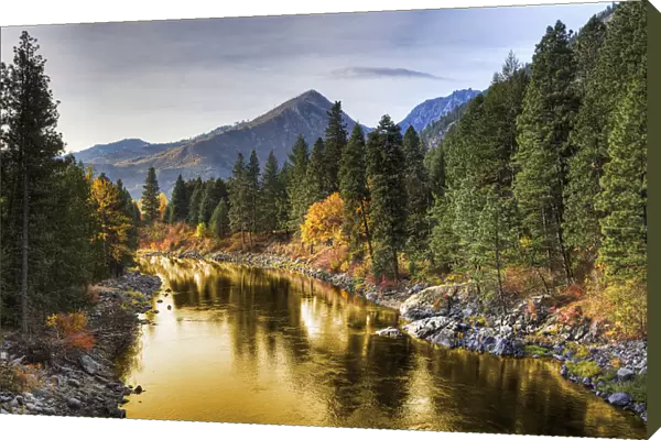 Composite Entitled River Of Gold Taken From A Bridge Over The Icicle River; Leavenworth Washington United States Of America