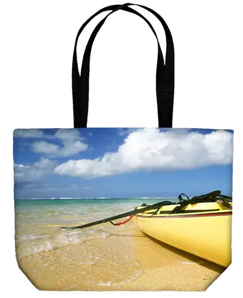 Hawaii, Kauai, Tunnels Beach, Yellow Kayak Along Seashore