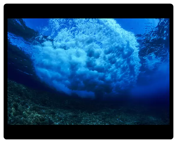 Hawaii, Underwater View Of Wave Breaking Over Shallow Coral Reef, Circular Shape