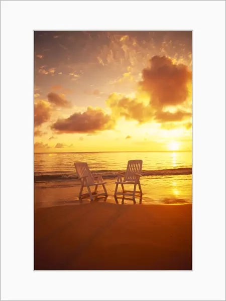 Beach Chairs Along Shoreline At Sunset B1466