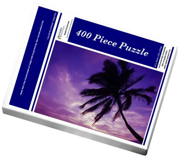 Hawaii, Maui, Kihei, Kamaole Beach At Twilight With Purple Pink Sky, Palm Tree Silhouetted D1554