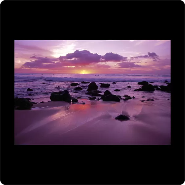 Hawaii, Molokai, West Shore Sunset On Horizon View From Shoreline