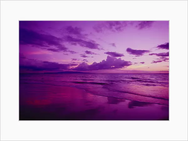 Hawaii, Maui, Kihei, Sunset, Purple Sky, Shoreline At Kamaole Beach