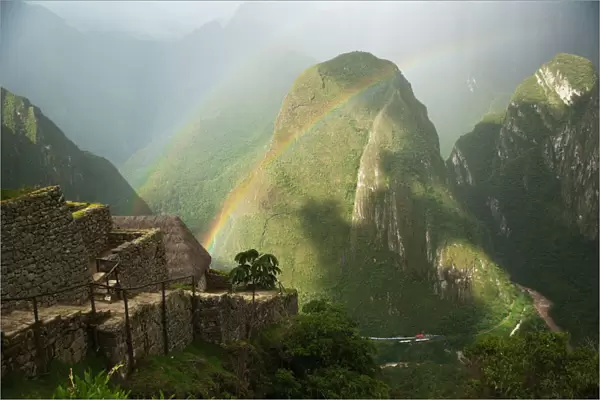 Mountain And Train Below Along Urubamba (Vilcanota) River, Machu Picchu, Peru