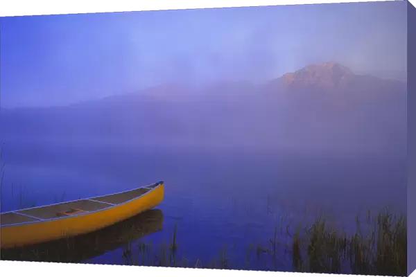 Canoe On Patricia Lake, Jasper National Park, Alberta, Canada