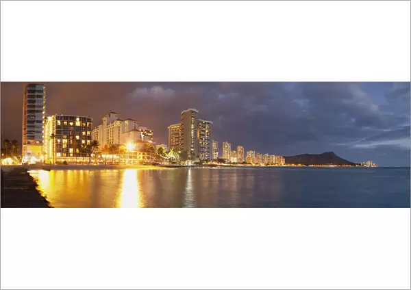 Waikiki Beach Just After Sunset; Honolulu, Oahu, Hawaii, United States Of America