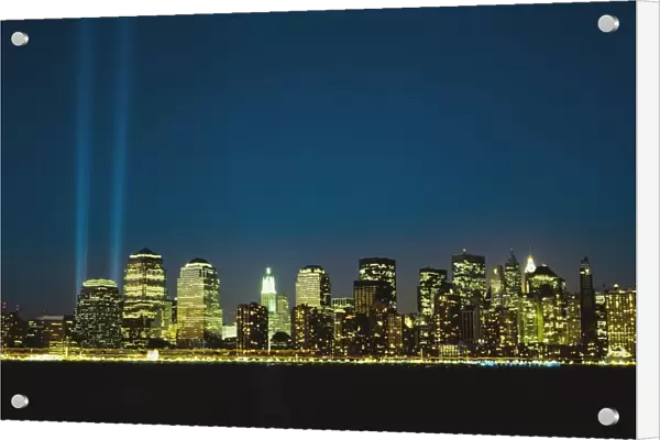 Lower Manhattan Skyline And World Trade Centre Memorial Lights