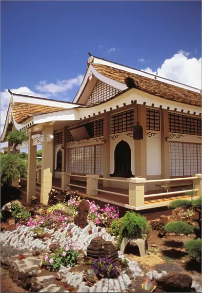 Hawaii, Kauai, Hanapepe, Soto Zen Temple Zensuji Exterior With Flower Garden