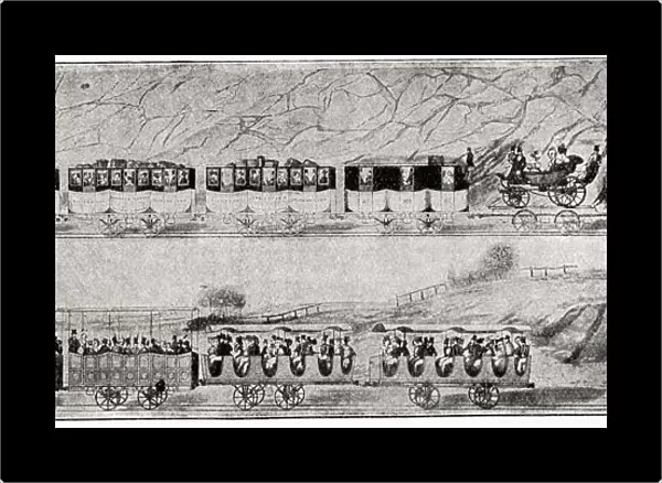 First Passenger Carriage In Europe, 1830, George StephensonA┼¢s Steam Locomotive On The Liverpool To Manchester Line. From The Story Of England, Published 1930