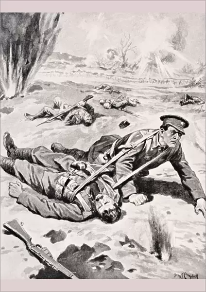 Lance-Corporal Joseph Tombs Vc With One Of Four Wounded Comrades He Saved Near Armentieres France June 16 1915 So Earning Victoria Cross From The War Illustrated Album Deluxe Published London 1916