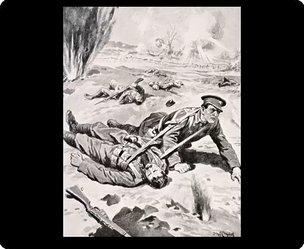 Lance-Corporal Joseph Tombs Vc With One Of Four Wounded Comrades He Saved Near Armentieres France June 16 1915 So Earning Victoria Cross From The War Illustrated Album Deluxe Published London 1916