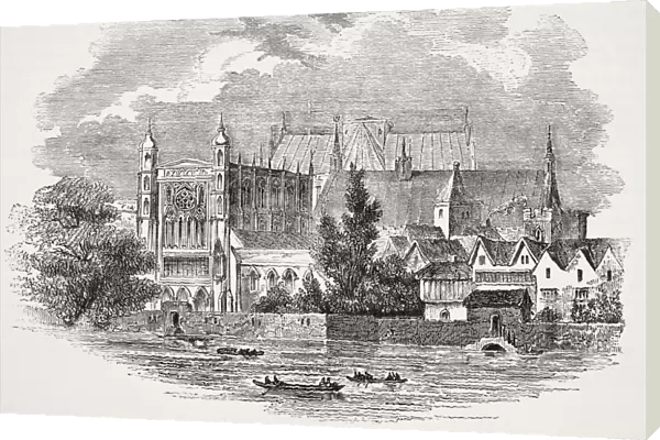 Houses Of Parliament London England View From The River In The Time Of John Hampden 1594 - 1643 From Old Englands Worthies By Lord Brougham And Others Published London Circa 1880 s