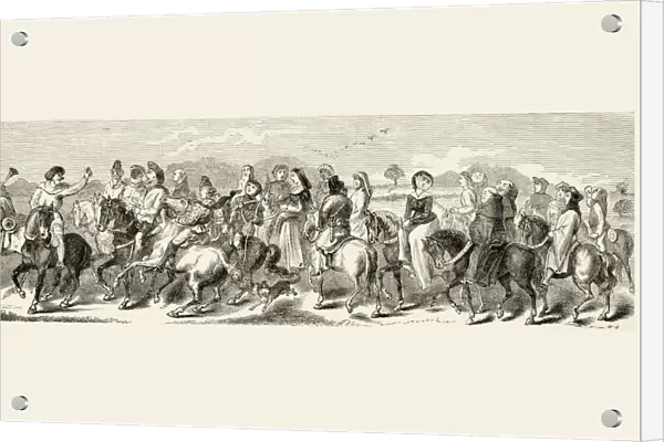 Departure Of The Canterbury Pilgrims From London. Scene From The Canterbury Tales By Geoffrey Chaucer. From The National And Domestic History Of England By William Aubrey Published London Circa 1890