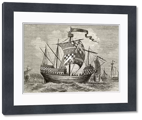 15Th Century Warship. From The National And Domestic History Of England By William Aubrey Published London Circa 1890