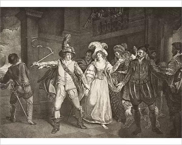 The Taming Of The Shrew. Act Iii. Scene Ii. Padua Before BaptistaA┼¢S House. Petruchio, Katharina, Bianca, Baptista, Hortensio, Grumio And Train. From The Boydell Shakespeare Gallery Published Late 19Th Century. After A Painting By Francis Wheatley