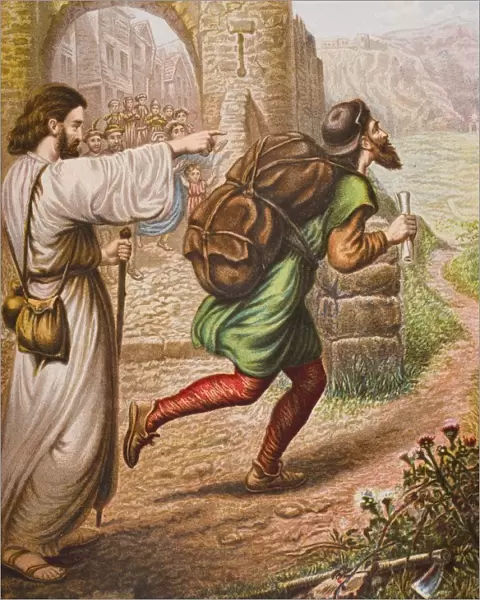 Evangelist Directs Christian On His Way. From The Book The Pilgrims Progress By John Bunyan, From Late 19Th Century Edition