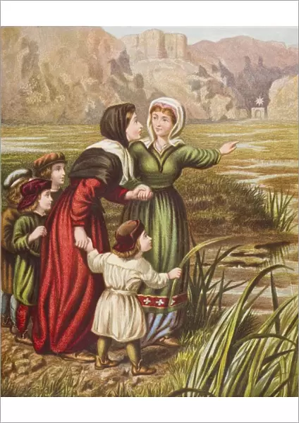 Christiana And Mercy At The Slough Of Despond. From The Book The Pilgrims Progress By John Bunyan, From Late 19Th Century Edition