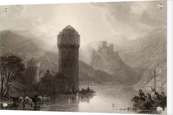 Tower Of Niederlahnstein, Germany. Engraved By E. Goodall From A 19Th Century Print By D. Roberts