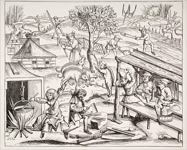 Country Life. 19Th Century Reproduction Of Woodcut In Folio Edition Of Virgil Published In Lyons 1517
