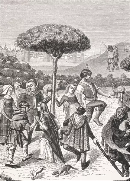 Peasant Dances Of The May Feasts. After Miniature In 15Th Century Prayer Book
