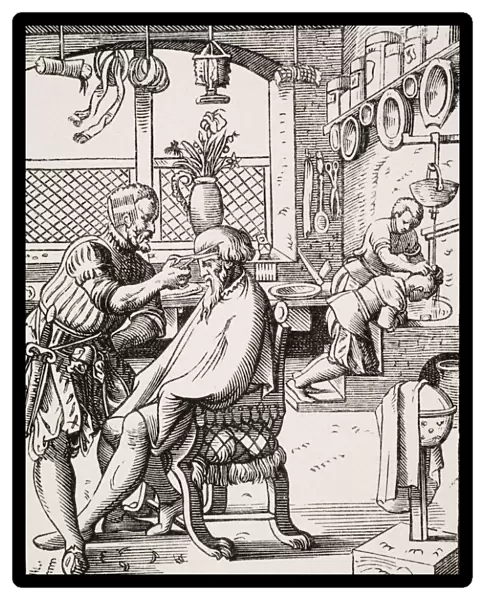 Barber. 19Th Century Reproduction Of 16Th Century Woodcut By Jost Amman