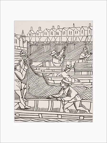 Toll Under The Bridges Of Paris. 19Th Century Reproduction Of Woodcut In Ordonnances De La Prevoste Des Marchands De Paris Dated 1500