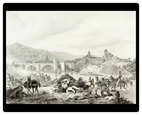 French Troops Attack Bezalu (Besalu) Girona, Spain During The Napoleonic Wars In 1808. 19Th Century Lithograph By Engelmann After Langlois