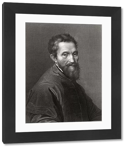 Michelangelo Buonarrotti, 1475-1564. Italian High Renaissance Painter Sculptor Architect And Poet 19Th Century Print Engraved By A. Francois, From The Portrait By The Artist