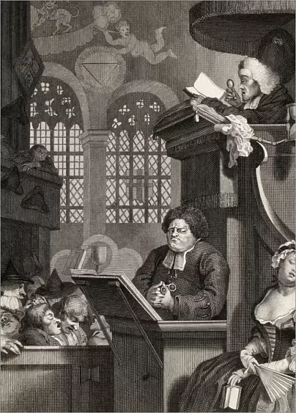 The Sleeping Congregation Engraved By C Armstrong After Hogarth From The Works Of Hogarth Published London 1833