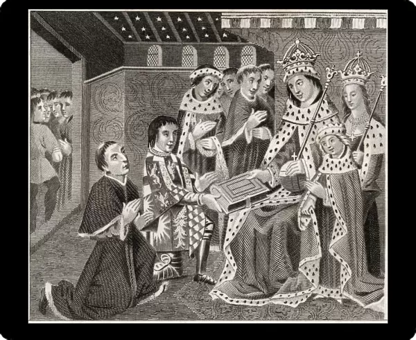 Earl Rivers And Caxton Presenting Their Book And Printer To King Edward Iv Engraved By Birrel From The Book A Catalogue Of Royal And Noble Authors Volume Ii Published 1806