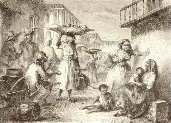 Havana, Cuba. Street Life In The 1880S. From A 19Th Century Illustration