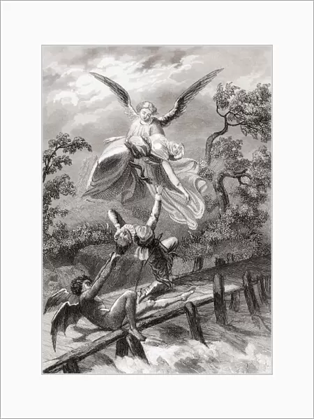 Amina Is Carried Away By An Angel Whilst The Devil Captures The Sacristan Of Albaicin. From The Story El Sacristan Del Albaicin, From The Book Los Frailes Y Sus Conventos Published 1854