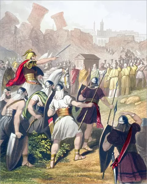 Joshua At The Head Of The Israelite Army In Front Of The Walls Of Jericho. From The Holy Bible Published By William Collins, Sons, & Company In 1869. Chromolithograph By J. M. Kronheim & Co