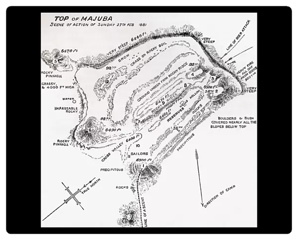 Map Of Scene Of Action During The Battle Of Majuba Hill, Near Volksrust, South Africa, During The First Boer War. From The Book South Africa And The Transvaal War, Volume 1 By Louis Creswicke, Published 1900
