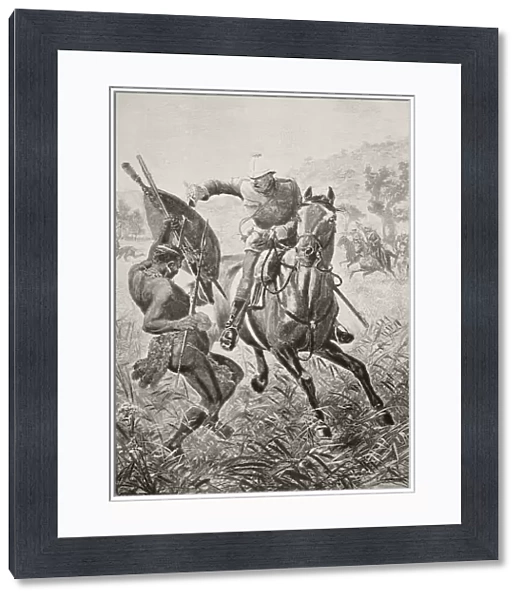 An English Cavalryman Attacks A Zulu Warrior During The Anglo-Zulu War Of 1879. From Afrika, Dets Opdagelse, Erobring Og Kolonisation, Published In Copenhagen, 1901