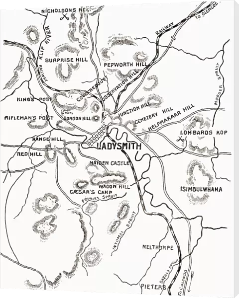 Map Of Ladysmith And Surrounding Heights Circa. 1900. From The Book South Africa And The Transvaal War By Louis Creswicke, Published 1900