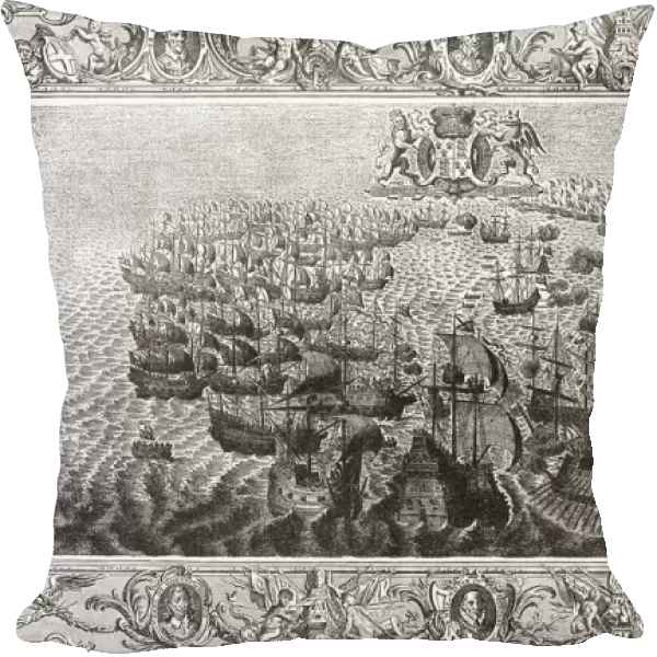 Fight Between The Spanish Armada And The English Fleet Off The Isle Of Wight, 1588. From The Book Short History Of The English People By J. R. Green, Published London 1893
