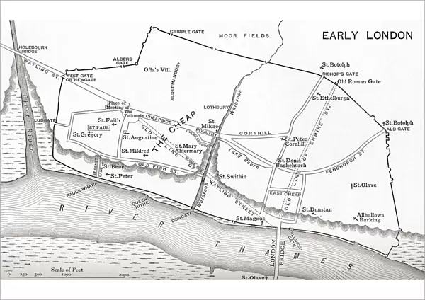 Map Of London In The 11Th Century. From The Book Short History Of The English People By J. R. Green, Published London 1893
