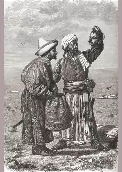 An Afghan Soldier Holding The Severed Head Of His Enemy In The 19Th Century. From El Mundo En La Mano Published 1878