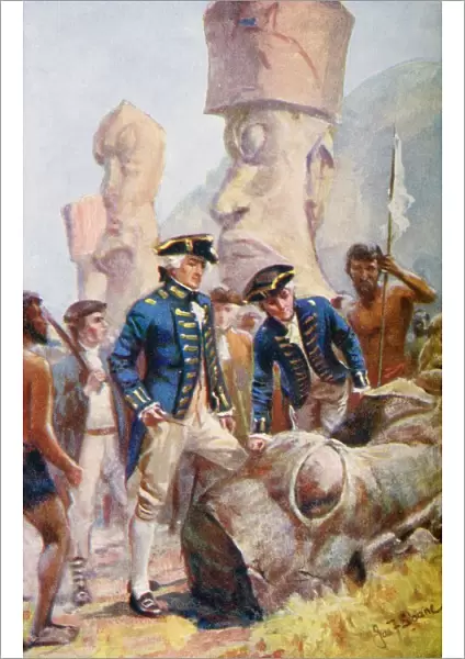 Captain James Cook Examining The Statues On Easter Island. From The Life And Voyages Of Captain James Cook By C. G. Cash, Published Circa 1910