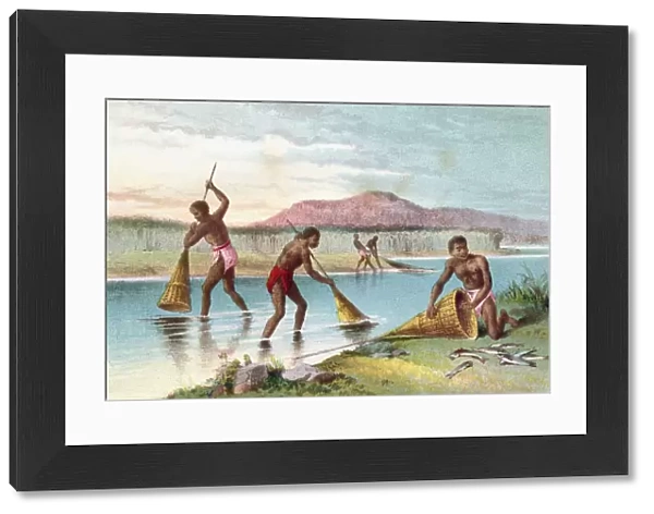 Natives Fishing On Lake Malawi Aka Lake Nyassa, Mozambique, East Africa In The 19Th Century. From The Life And Explorations Of Dr. Livingstone Published C. 1875
